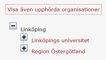 Bild på länkarna som ligger hirearkiskt med texten: Linköping, Linköpings universitet, Region Östergötland